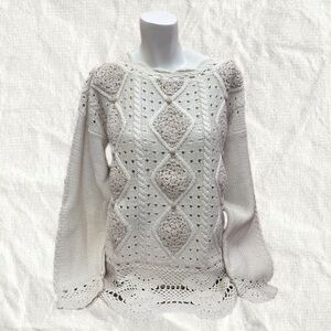 Vintage Cotton Knit Grandma Cottagecore Cream Sweater Size L